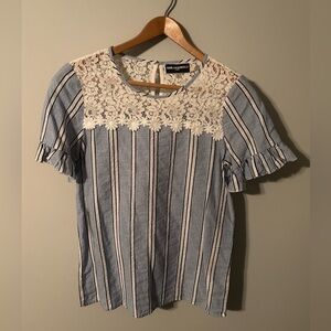 Karl Lagerfeld blue and white striped lace top